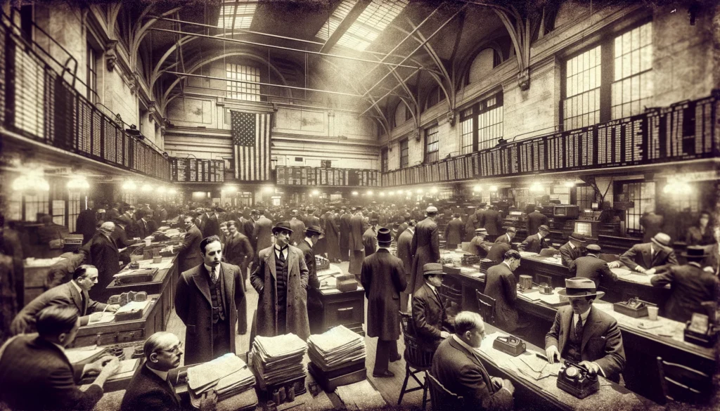 تمثيل تصويري لسوق الأسهم والمؤشرات في أوائل القرن العشرين